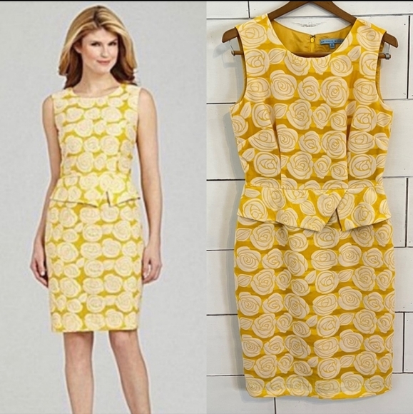Antonio melani lemon yellow rose print dress. size 8 - Picture 1 of 10